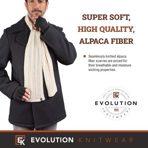 Evolution Knitwear Alpaca Knit Flat Scarf for Men or Women - Made in the USA - Super Soft Baby Alpaca in Kuwait