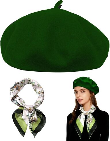 Wool Beret Hats,Solid Color French Women Winter Beanie Cap with Silky Scarf in Saudi Arabia