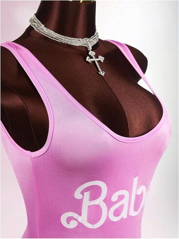 WDIRARA Women's Letter Graphic Backless Tank Bodysuit Scoop Neck Sleeveless High Cut Leotard Body Suit in Kuwait