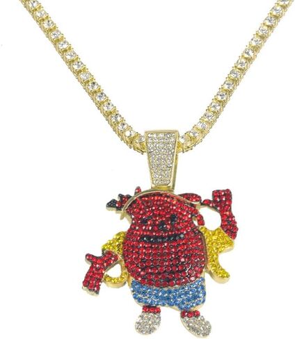 Iced Gold Plated Kool Aid Man Large Cubic Zirconia Pendant & 1 Row Simulated Diamond Tennis & Cuban Chain Hip Hop Jewelry Fashion Necklace in Saudi Arabia