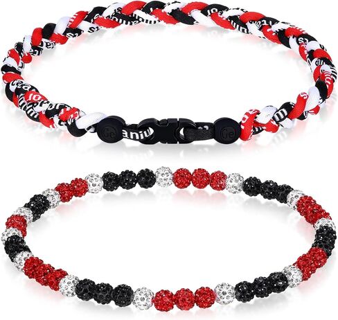 2 Pcs Valentines Baseball Necklaces Boy 18'' Beaded Necklace Chain Three Braided Rope Titanium Accessory Sport Gift in Saudi Arabia