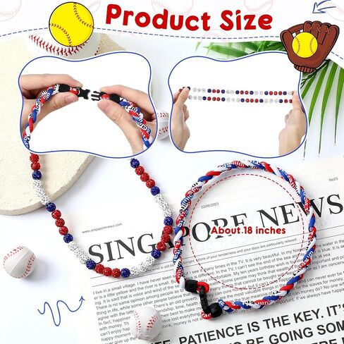 Liliaafar 2 Pcs Baseball Necklaces 18'' Beaded Necklace Chain Three Braided Rope Titanium Accessory Sport Gift Birthday in Saudi Arabia