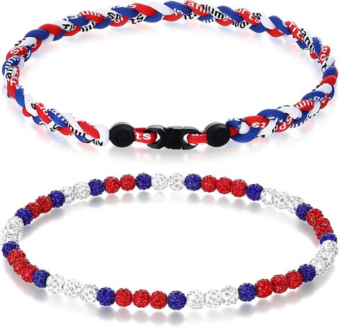 Liliaafar 2 Pcs Baseball Necklaces 18'' Beaded Necklace Chain Three Braided Rope Titanium Accessory Sport Gift Birthday in Saudi Arabia