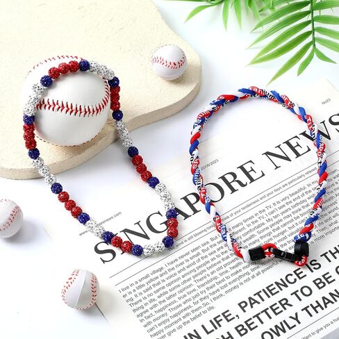 Liliaafar 2 Pcs Baseball Necklaces 18'' Beaded Necklace Chain Three Braided Rope Titanium Accessory Sport Gift Birthday in Saudi Arabia
