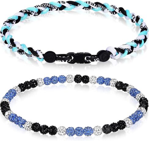 Liliaafar 2 Pcs Baseball Necklaces 18'' Beaded Necklace Chain Three Braided Rope Titanium Accessory Sport Gift Birthday in Saudi Arabia