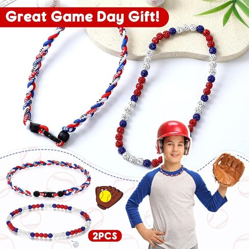 Liliaafar 2 Pcs Baseball Necklaces 18'' Beaded Necklace Chain Three Braided Rope Titanium Accessory Sport Gift Birthday in Saudi Arabia