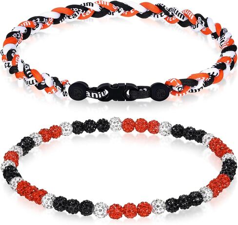 Liliaafar 2 Pcs Baseball Necklaces 18'' Beaded Necklace Chain Three Braided Rope Titanium Accessory Sport Gift Birthday in Saudi Arabia