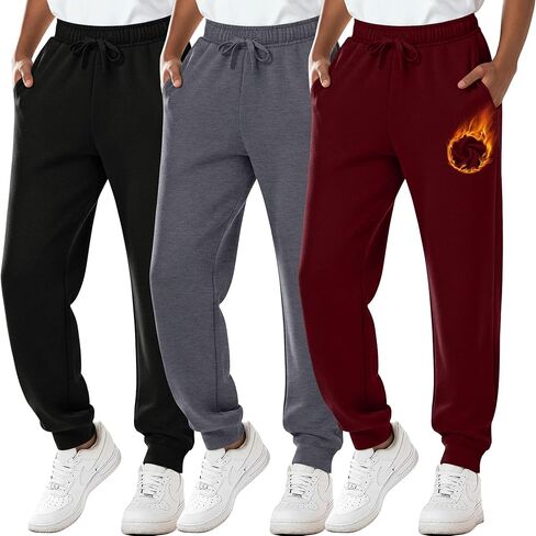 3 Pack Boys' Fleece Sweatpants Drawstring Straight Leg Cuffed Jogger Pants Athletic Lounge Pants with Pockets in Saudi Arabia