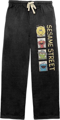 بنطال بيجامة للنوم برسومات ملونة وشعار Sesame Street للرجال البالغين باللون الأسود in Kuwait