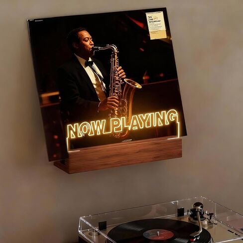 حامل تسجيل الفينيل من Now Playing مع سطوع قابل للتعديل، حامل سطح المكتب بقاعدة من الأكريليك والخشب مقاس 5 مم لفينيل مقاس 12 بوصة، هدية لمحبي الموسيقى in Kuwait