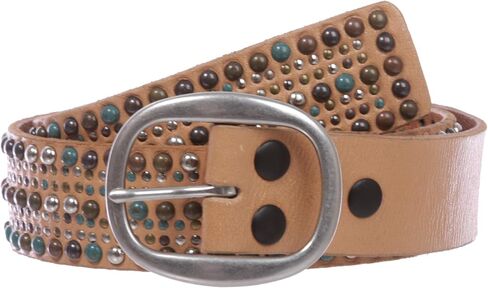 1 1/2" Snap On Tiny Multiple Turquoise Rivet Circle Studded Leather Jean Belt in Saudi Arabia