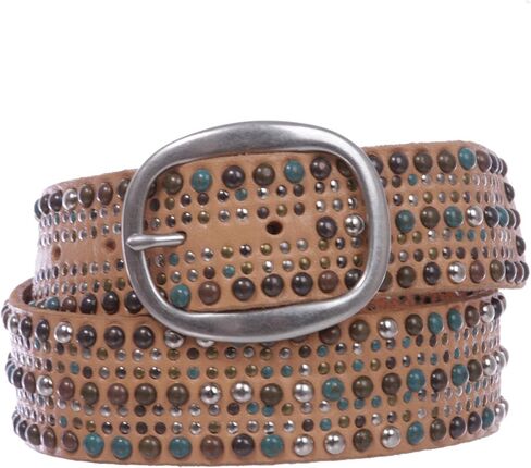 1 1/2" Snap On Tiny Multiple Turquoise Rivet Circle Studded Leather Jean Belt in Saudi Arabia