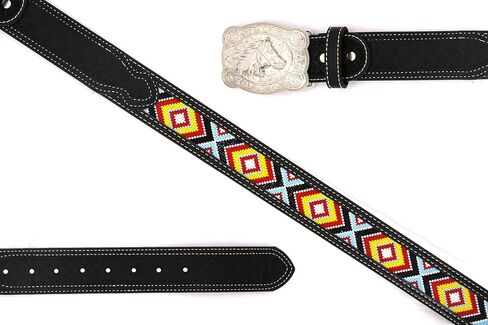 Embroidery Fabric Belt Aztec Print Men Women Cowboy Genuine Leather in Saudi Arabia