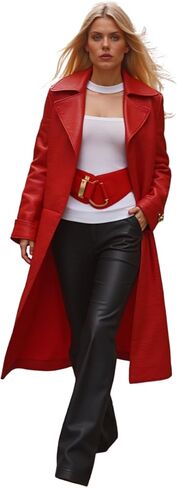 TrendyFashionJewelry حزام خصر مطاطي أحمر للسيدات على الموضة بخصر عالٍ وإبزيم معدني ذهبي مقاس L XL in Kuwait