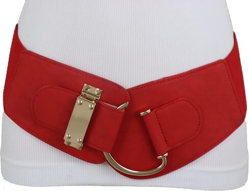 TrendyFashionJewelry حزام خصر مطاطي أحمر للسيدات على الموضة بخصر عالٍ وإبزيم معدني ذهبي مقاس L XL in Kuwait