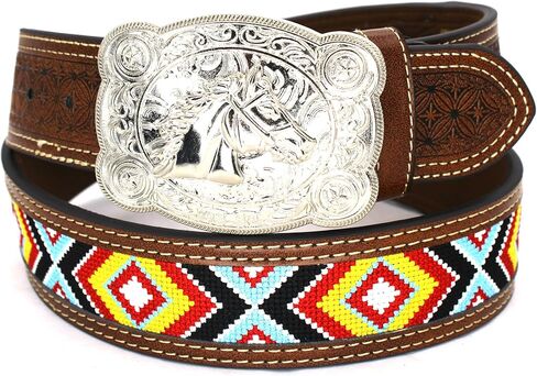 Embroidery Fabric Belt Aztec Print Men Women Cowboy Genuine Leather in Saudi Arabia