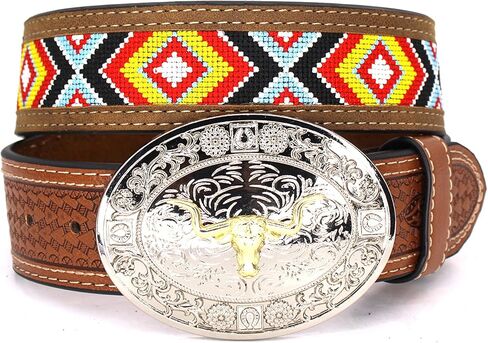 Embroidery Fabric Belt Aztec Print Men Women Cowboy Genuine Leather in Saudi Arabia