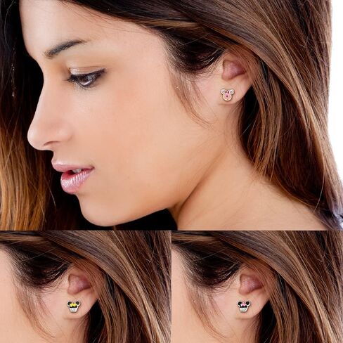 Disney Minnie and Mickey Mouse Earrings 3-Pack Official License, Enamel-Plated Cupcakes and Donuts Stud Earrings in Saudi Arabia