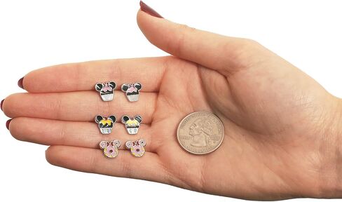 Disney Minnie and Mickey Mouse Earrings 3-Pack Official License, Enamel-Plated Cupcakes and Donuts Stud Earrings in Saudi Arabia