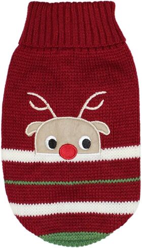Parisian Pet Dog Sweaters - Pull Over, Turtle Neck Red Dog Sweater - Reindeer Cable Knit Dog Christmas Outfit - Fall, Winter Dog Clothes - Flexible Dog Sweaters for Medium Dogs - M in Saudi Arabia