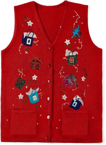 Women Christmas Sweater Vests Snowman Embroidery Sleeveless Button Cardigan Holiday Knit Tank Top Xmas Santa Claus Vest in Saudi Arabia