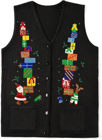 Women Christmas Sweater Vests Snowman Embroidery Sleeveless Button Cardigan Holiday Knit Tank Top Xmas Santa Claus Vest in Saudi Arabia