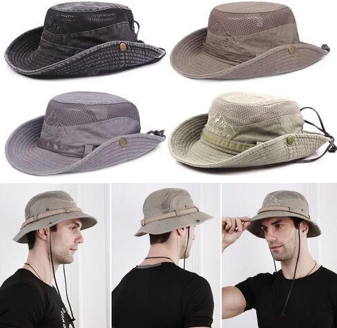 Sun Hat Adjustable Jungle Hat Breathable Wide Brim Men & Women Bucket Hat(Khaki) in Saudi Arabia