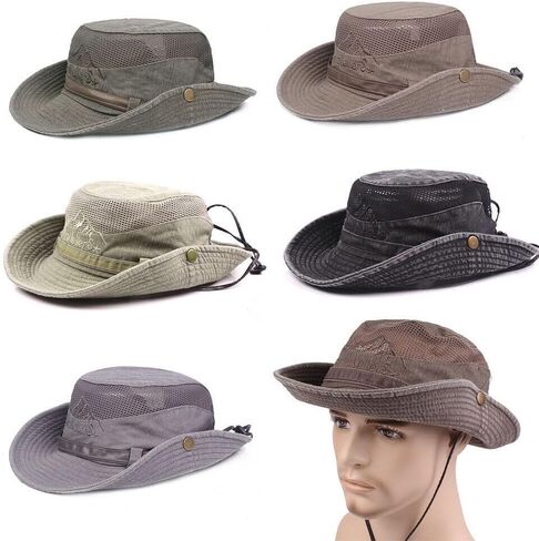Sun Hat Adjustable Jungle Hat Breathable Wide Brim Men & Women Bucket Hat(Khaki) in Saudi Arabia