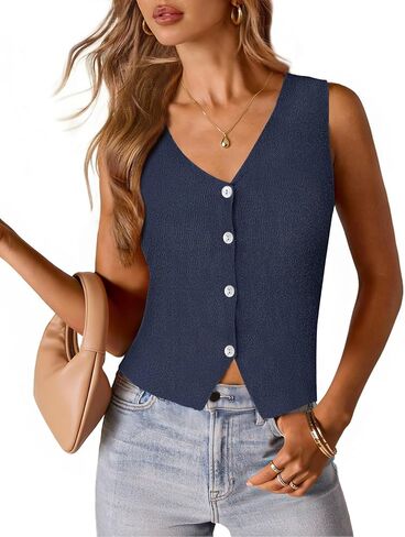 MEROKEETY Women's Sleeveless Sweater Vest 2026 Spring Summer Knit Tank Top Casual V Neck Button Waistcoat Cardigan in Saudi Arabia