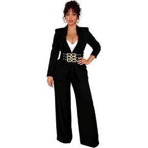 Womens Suits Thick Long Sleeve Belted Blazer and Pants Set Business Casual Interview Outfits with Pockets in Saudi Arabia
