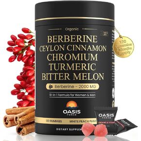 2000 ملغ من مكمل علكات البربرين، حمض الهيدروكلوريك البربارين مع قرفة سيلان، الكروم، شوك الحليب العضوي للنساء والرجال، دعم التمثيل الغذائي، منشط التمثيل الغذائي AMPK، خالي من السكر، نباتي، كمية تكفي 60 يومًا in Kuwait