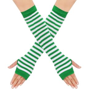 1 Pair Womens Girls Punk Gothic Striped Knitted Arm Warmers Fingerless Gloves for Girls Halloween Costume in Saudi Arabia
