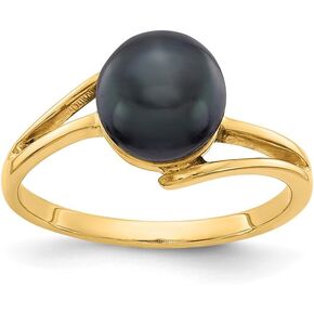Solid 14k Yellow Gold 7.5mm Black Freshwater Cultured Pearl Ring Band in Kuwait