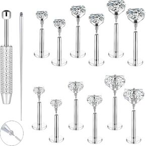 18G 16G Hypoallergenic Surgical Stainless Steel Internal Thread Tragus Labret Cartilage CZ Stud Piercing Jewelry Helix Cartilage Conch Nose Lip Labret Medusa Piercingenic Be Equipped With Piercing Ball Grabber Tool Flat Back Stud Earrings for Women Men in Saudi Arabia