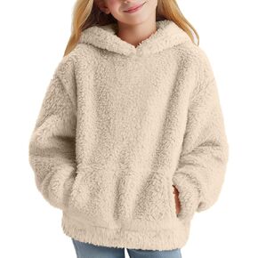 Girls Fuzzy Fleece Pullover Hoodies Loose Sweatshirt with Pockets Outwear Coat Casual Tops in Saudi Arabia