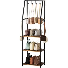 Tall Narrow Purse Organizer Stand with Purse Hanger, High-Capacity Floor-Standing Handbag Rack for Small Spaces | Space-Saving Fashion Bags & Purse Display Organizer﻿(Rustic Brown) in Saudi Arabia