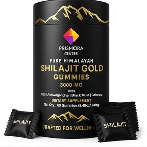 Pure Himalayan Shilajit Gold Gummies 3000 mg – with Ashwagandha, Black Musli, Gokshura, Ginger & Fulvic Acid – 60 Vegan Gummies, Pectin-Based, Gelatin-Free, Non-GMO in Saudi Arabia