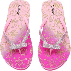 Ataiwee Girls Flip Flop Sandals - Little/Big Kids Easy-On Slide Thong, Animal Fruit Print Summer Beach Water Shoes. in Kuwait