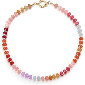 Flyonce Beaded Necklaces for Women Colorful Bead Choker Necklace Handmade Rainbow Natural Stone Boho Summer Beach Surfer Jewlery in Kuwait