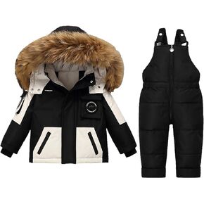 بدلة ثلج مكونة من قطعتين للأطفال الصغار الأولاد والبنات سترة تزلج مقاومة للماء على الجليد طقم سروال مريلة للأطفال بدلة ثلج دافئة مقاومة للرياح in Kuwait