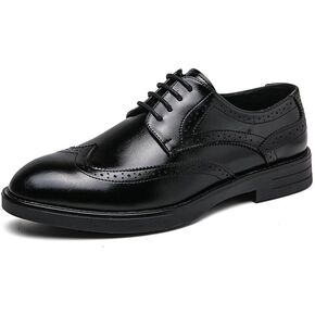 Dress Shoes for Men Lace Up Round Burnished Toe Wing tip Faux Leather Block Heel Anti-Slip Non Slip Resistant Business in Saudi Arabia