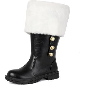 Christmas Santa Claus Men's Boots with Wide Calf & Zipper, Fuzzy White Cuff & Jingle Bells | Black Holiday Shoes for Xmas Party, Costume, Gift in Saudi Arabia