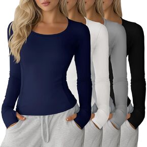 4 Pack Women's Workout Shirts Yoga Long Sleeve Running Tops Quick Dry Gym Athletic Tops Seamless Compression Tees in Kuwait