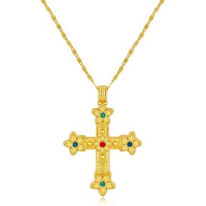 Elegant Gold Cross Necklace with Detailed Filigree Design - Lightweight Religious Jewelry with a Classic Touch - adjustable 66cm Chain in Kuwait