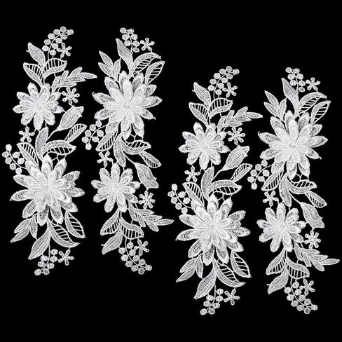 GORGECRAFT 4Pcs 3D Embroidered Flower Lace Applique 3-Layers Daisy Floral Leaves Embroidery Fabric Patches Black Sew on Collar Appliques for DIY Sewing Crafts Wedding Clothing Bags Embellishments in Saudi Arabia