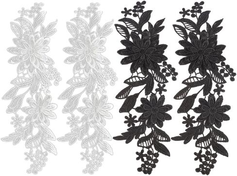 GORGECRAFT 4Pcs 3D Embroidered Flower Lace Applique 3-Layers Daisy Floral Leaves Embroidery Fabric Patches Black Sew on Collar Appliques for DIY Sewing Crafts Wedding Clothing Bags Embellishments in Saudi Arabia