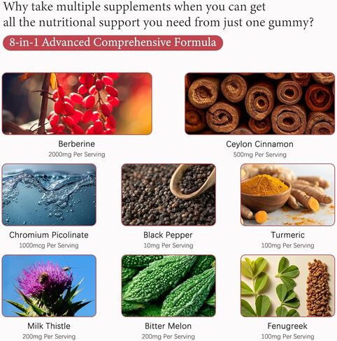 2000 ملغ من مكمل علكات البربرين، حمض الهيدروكلوريك البربارين مع قرفة سيلان، الكروم، شوك الحليب العضوي للنساء والرجال، دعم التمثيل الغذائي، منشط التمثيل الغذائي AMPK، خالي من السكر، نباتي، كمية تكفي 60 يومًا in Kuwait