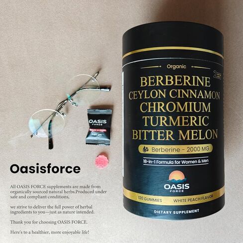 2000 ملغ من مكمل علكات البربرين، حمض الهيدروكلوريك البربارين مع قرفة سيلان، الكروم، شوك الحليب العضوي للنساء والرجال، دعم التمثيل الغذائي، منشط التمثيل الغذائي AMPK، خالي من السكر، نباتي، كمية تكفي 60 يومًا in Kuwait