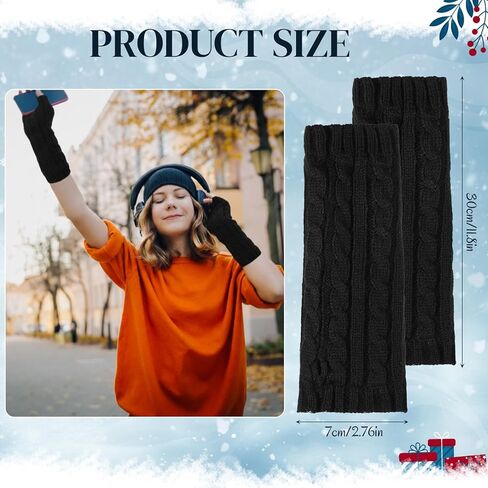 1 Pair Black Arm Warmers for Woman Knit Fingerless Gloves Fleece Lined Arm Sleeves with Thumbhole, Long Cozy Mittens for Cold Weather Outdoor Indoor Use in Saudi Arabia