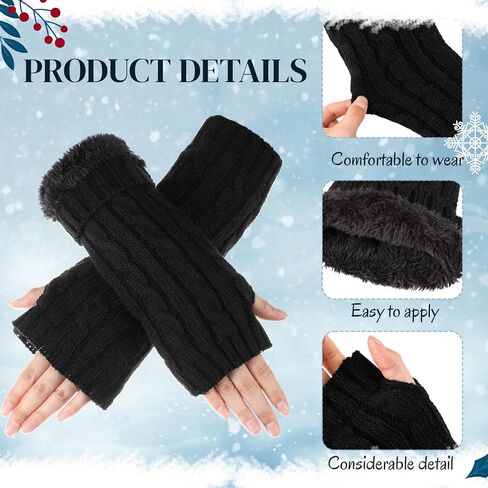 1 Pair Black Arm Warmers for Woman Knit Fingerless Gloves Fleece Lined Arm Sleeves with Thumbhole, Long Cozy Mittens for Cold Weather Outdoor Indoor Use in Saudi Arabia